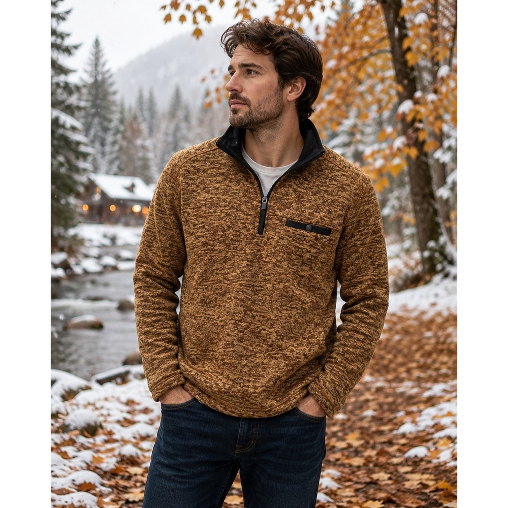 Eddie Bauer Men's Large Brown Sweater Fleece Quarter Zip Pullover Outdoor